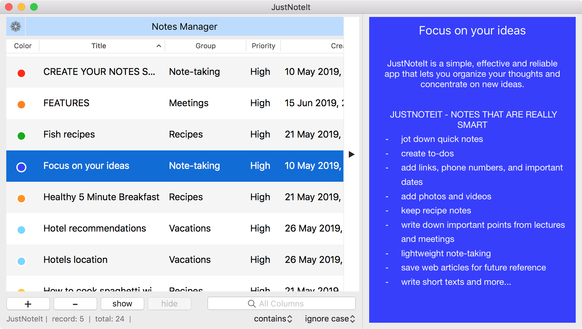 Create a note in the Default group