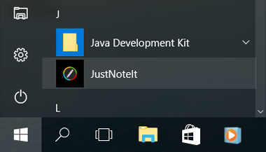 How to run JustNoteIt from the Start menu